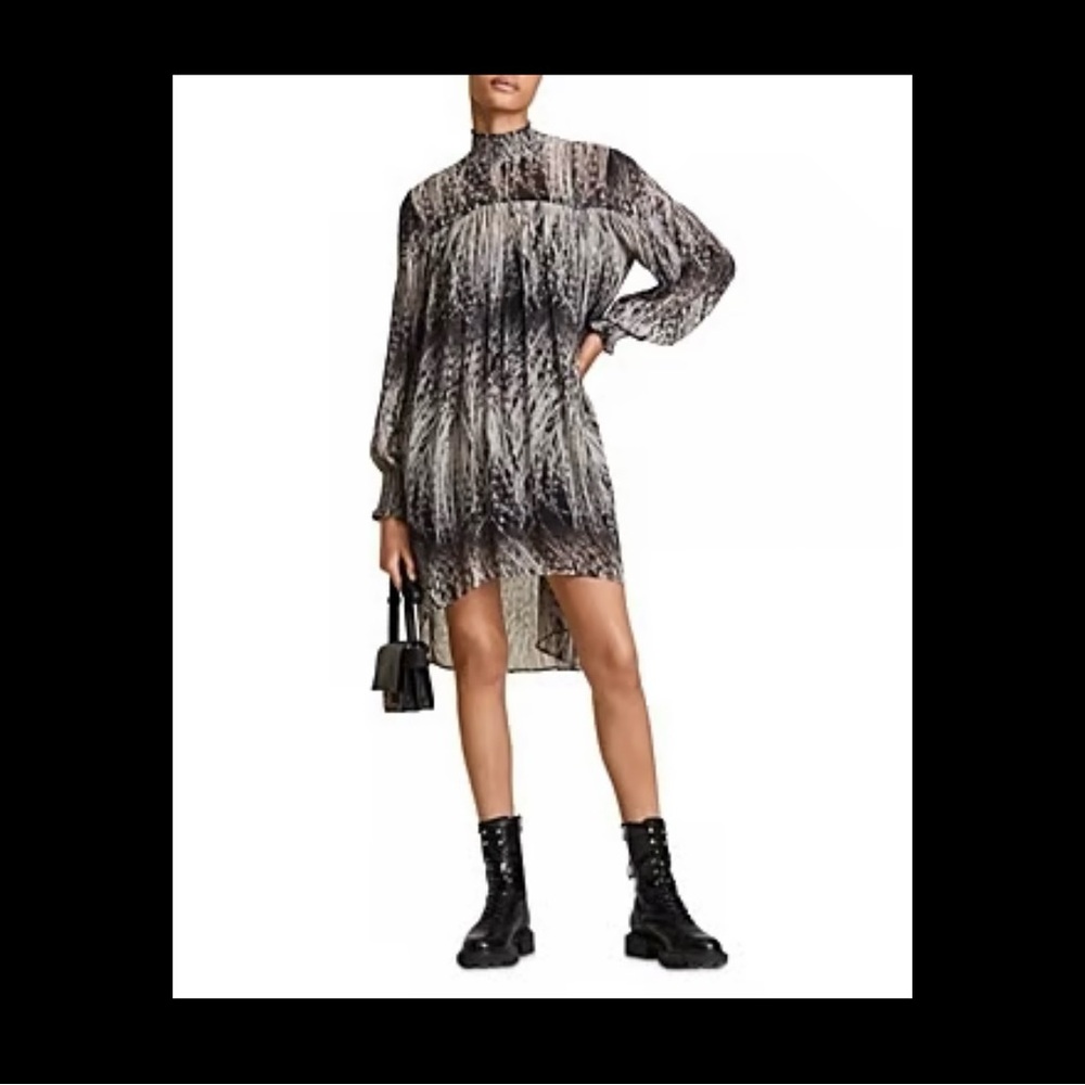 ALL SAINTS Feather Print Dress in Gauze Crepe, fits 0-4, RARE! 🪶 - Picture 8 of 9